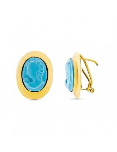 18K PENDIENTES ORO AMARILLO CAMAFEO TURQUESA CIERRE CATALÁN