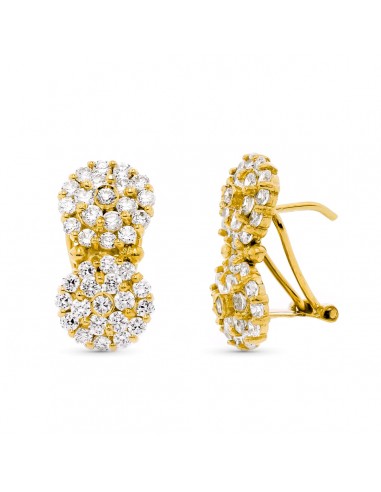 18K PENDIENTES ORO AMARILLO TU Y YO CUAJOS CIRCONITA 20X10 MM CIERRE OMEGA