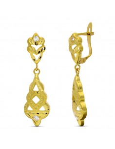 18K PENDIENTES ORO AMARILLO DOS CUERPOS CUBANAS CIGARRON TALLADO CON CIRCONITA 31X10 MM CATALAN