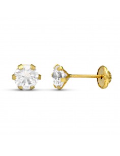 18K PENDIENTES ORO AMARILLO CIRCONITA GARRAS 5X5 MM CIERRE TUERCA