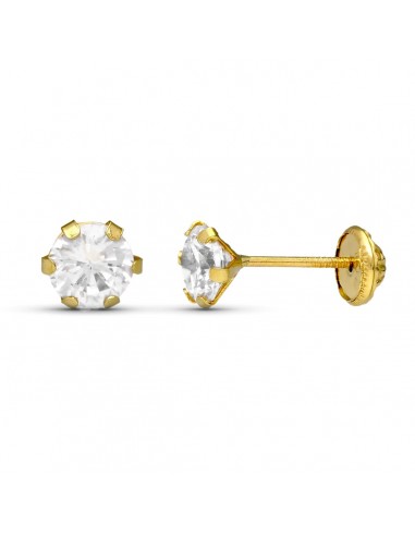 18K PENDIENTES ORO AMARILLO CIRCONITA GARRAS 5X5 MM CIERRE TUERCA