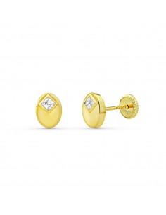 18K PENDIENTES ORO AMARILLO OVAL CIRCONITA 7X5 MM