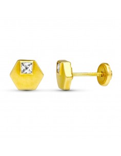 18K PENDIENTES ORO AMARILLO HEXAGONO. 6X6 MM CIERRE TUERCA