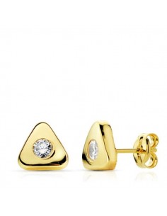 18K PENDIENTES ORO AMARILLO TRIANGULO CIRCONITA7X7 MM CIERRE PRESION