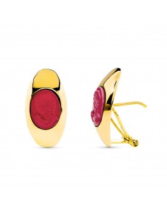 18K PENDIENTES ORO AMARILLO CAMAFEO CORAL CEIRRE OMEGA