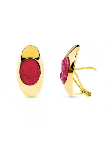 18K PENDIENTES ORO AMARILLO CAMAFEO CORAL CEIRRE OMEGA