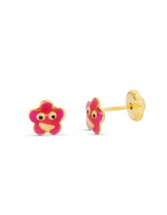 18K PENDIENTES ORO AMARILLO LARGOS DOBLE CUERPO CIERRE TUERCA