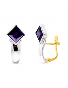 18K PENDIENTES ORO BLANCO CON PIEDRA DE COLOR CIERRE CATALÁN