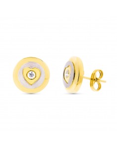 18K PENDIENTES ORO BICOLOR MATE Y BRILLO REDONDOS 11 MM CIERRE A PRESIÓN