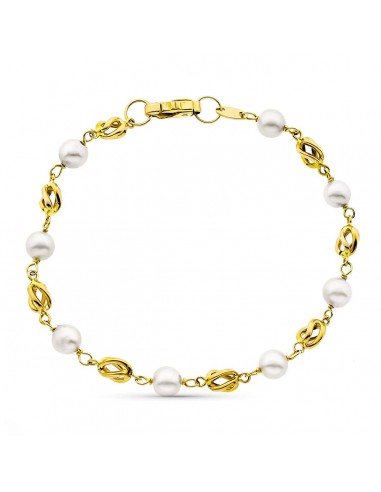 18K PULSERA ORO AMARILLO 17CM JAULA Y PERLA CULTIVADA DE 5.50 MM