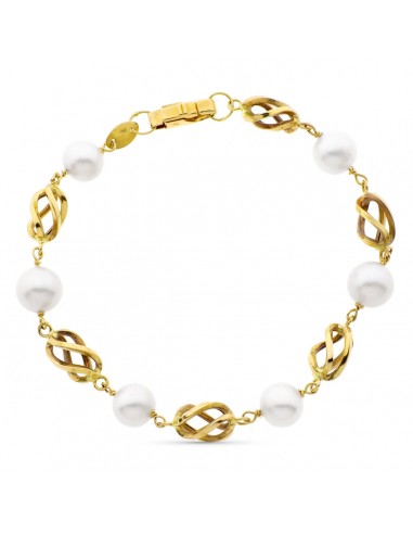 18K PULSERA ORO AMARILLO CON JAULA Y PERLA CULATIVADAS 8 MM