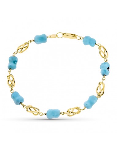 18K PULSERA ORO AMARILLO JAULA Y TURQUESA 19CM