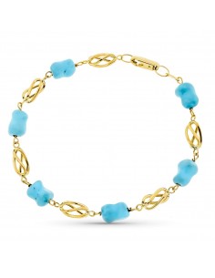 18K PULSERA ORO AMARILLO JAULA Y TURQUESA 20CM