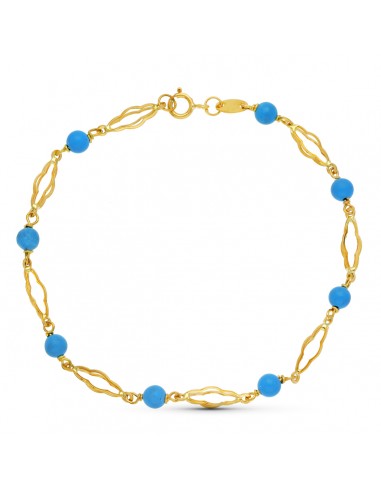 18K PULSERA ORO AMARILLO TURQUESA 4 MM 18.5CM