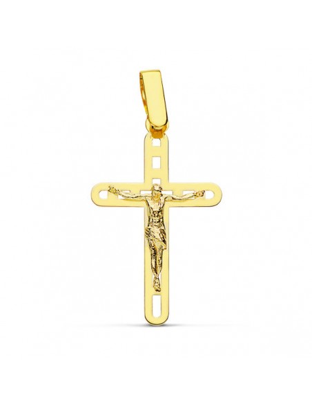 18K CRUZ CON CRISTO CALADA. 26 X 16 MM.