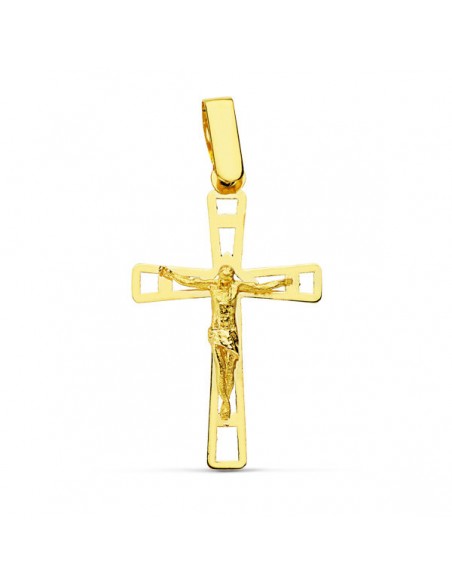 18K CRUZ CON CRISTO CALADA. 26 X 16 MM.