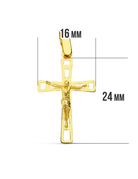18K CRUZ CON CRISTO CALADA. 26 X 16 MM.