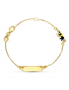 18K ESCLAVA ORO AMARILLO ABEJA ESMALTE 16 CM