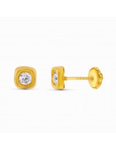 18K PENDIENTES ORO AMARILLO CIRCONITA 5X5 MM CIERRE TUERCA