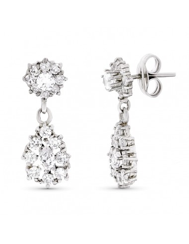 18K PENDIENTES ORO BLANCO LARGOS CIRCONITA 21X8 MM CIERRE A PRESIÓN