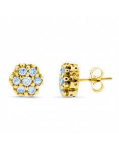 18K PENDIENTES ORO AMARILLO CIRCONITA AGUAMARINA 9 MM CIERRE A PRESIÓN