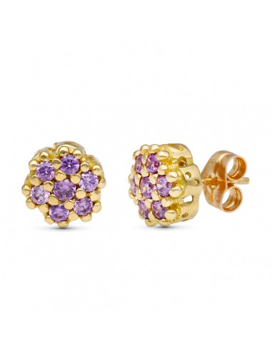 18K PENDIENTES ORO AMARILLO CIRCONITA AMATISTA 9 MM CIERRE PRESION