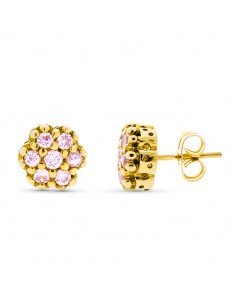 18K PENDIENTES ORO AMARILLO CIRCONITA ROSAS 9 MM PRESION