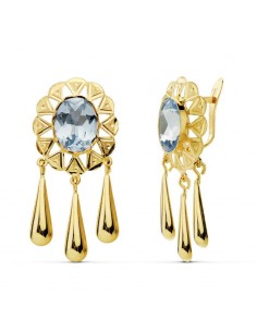 18K PENDIENTES ORO AMARILLO CUBANAS PIEDRA OVAL 10X8 MM LAGRIMAS CIERRE CATALÁN