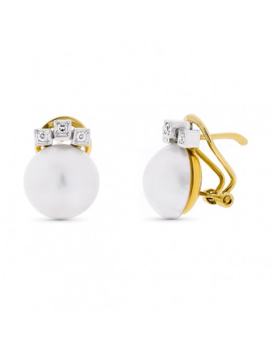 18K PENDIENTES ORO BICOLOR PERLA JAPONESA CON CIRCONITA 10-12 MM CIERRE OMEGA