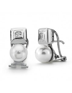 18K PENDIENTES PERLA CULTIVADA 7 MM14X7 MM ORO BLANCO CIERRE OMEGA