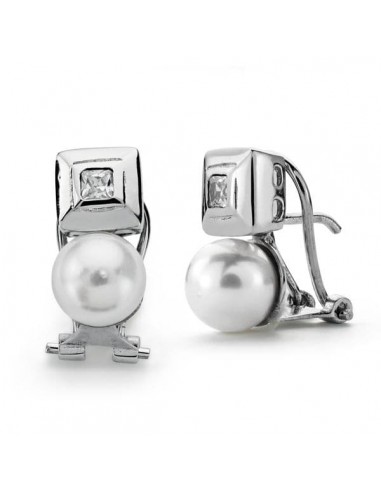 18K PENDIENTES PERLA CULTIVADA 7 MM14X7 MM ORO BLANCO CIERRE OMEGA