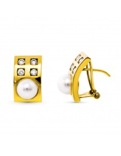 18K PENDIENTES ORO AMARILLO PERLA CULTIVADA 15X9 MM CIERRE OMEGA