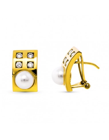 18K PENDIENTES ORO AMARILLO PERLA CULTIVADA 15X9 MM CIERRE OMEGA