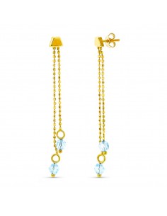 18K PENDIENTES ORO AMARILLO 2 CADENAS CON PIEDRA AGUAMARINA PRESIÓN