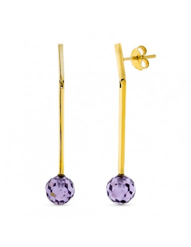 18K PENDIENTES ORO AMARILLO LARGOS BOLA 8 MM ORO AMARILLO PRESIÓN