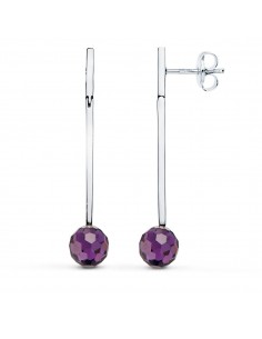 18K PENDIENTES ORO BLANCO LARGOS BOLA 8 MM PRESIÓN