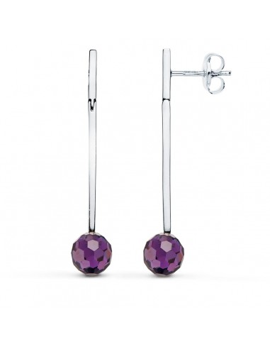 18K PENDIENTES ORO BLANCO LARGOS BOLA 8 MM PRESIÓN