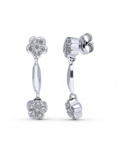 18K PENDIENTES ORO BLANCO LARGOS FLORES 26X7 MM PRESIÓN