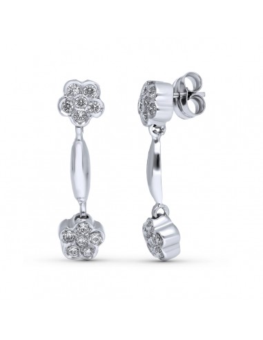 18K PENDIENTES ORO BLANCO LARGOS FLORES 26X7 MM PRESIÓN