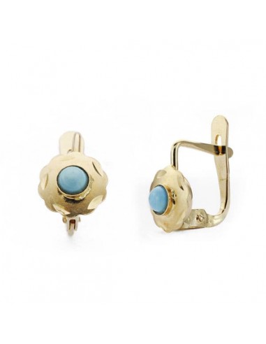 18K PENDIENTES ORO AMARILLO CUBANAS TURQUESA 6X6 MM CIERRE CATALAN