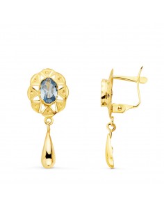18K PENDIENTES ORO AMARILLO CUBANAS CON AGUAMARINA 23X9 MM CIERRE CATALAN