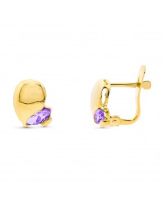 18K PENDIENTES ORO AMARILLO PIEDRA AMATISTA CIERRE CATALAN
