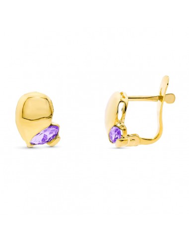 18K PENDIENTES ORO AMARILLO PIEDRA AMATISTA CIERRE CATALAN