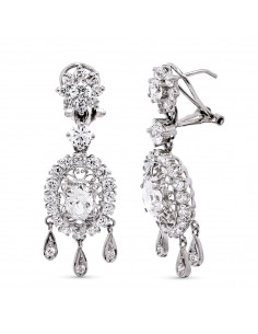 18K PENDIENTES ORO BLANCO LARGOS CIRCONITA 42X14 MM CIERRE OMEGA