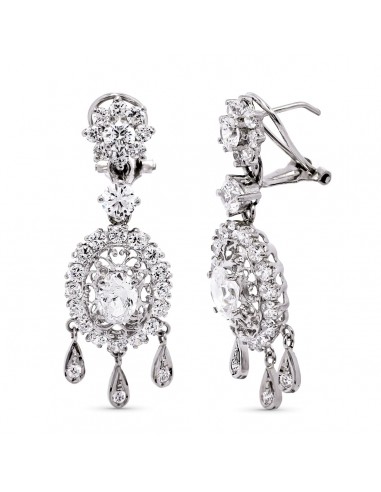 18K PENDIENTES ORO BLANCO LARGOS CIRCONITA 42X14 MM CIERRE OMEGA