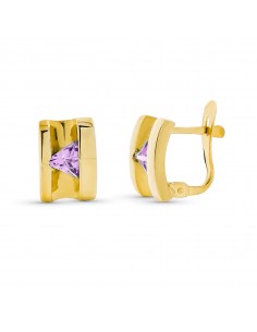 18K PENDIENTES ORO AMARILLO PIEDRA AMATISTA 10X7 MM CIERRE CATALÁN