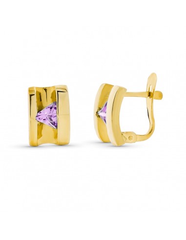 18K PENDIENTES ORO AMARILLO PIEDRA AMATISTA 10X7 MM CIERRE CATALÁN