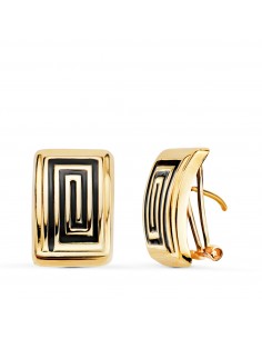 18K PENDIENTES ORO AMARILLO ESMALTE NEGRO. 16 X 11 MM. CIERRE OMEGA