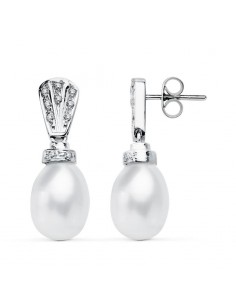 18K PENDIENTES ORO BLANCO PERLA 26X9 MM CIERRE PRESION