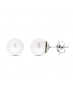 18K PENDIENTES ORO BLANCO Y PERLA AUSTRALIANA 9 MM CIERRE PRESION